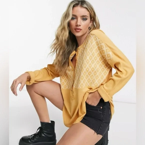 Free People Henley Embroidered Long Sleeve - Picture 2 of 13